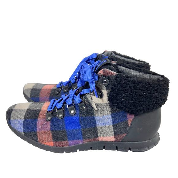 Cole Haan Zero Grand Insulated Wool Booties Women 10.5B Plaid Black Red Blue - Picture 3 of 11
